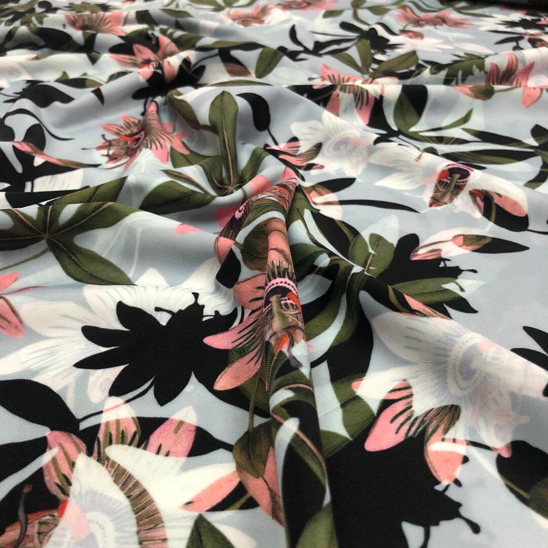 Hawaiian tropical print Nylon Lycra Spandex Fabric 4 Way Strech by yard  (151-10)