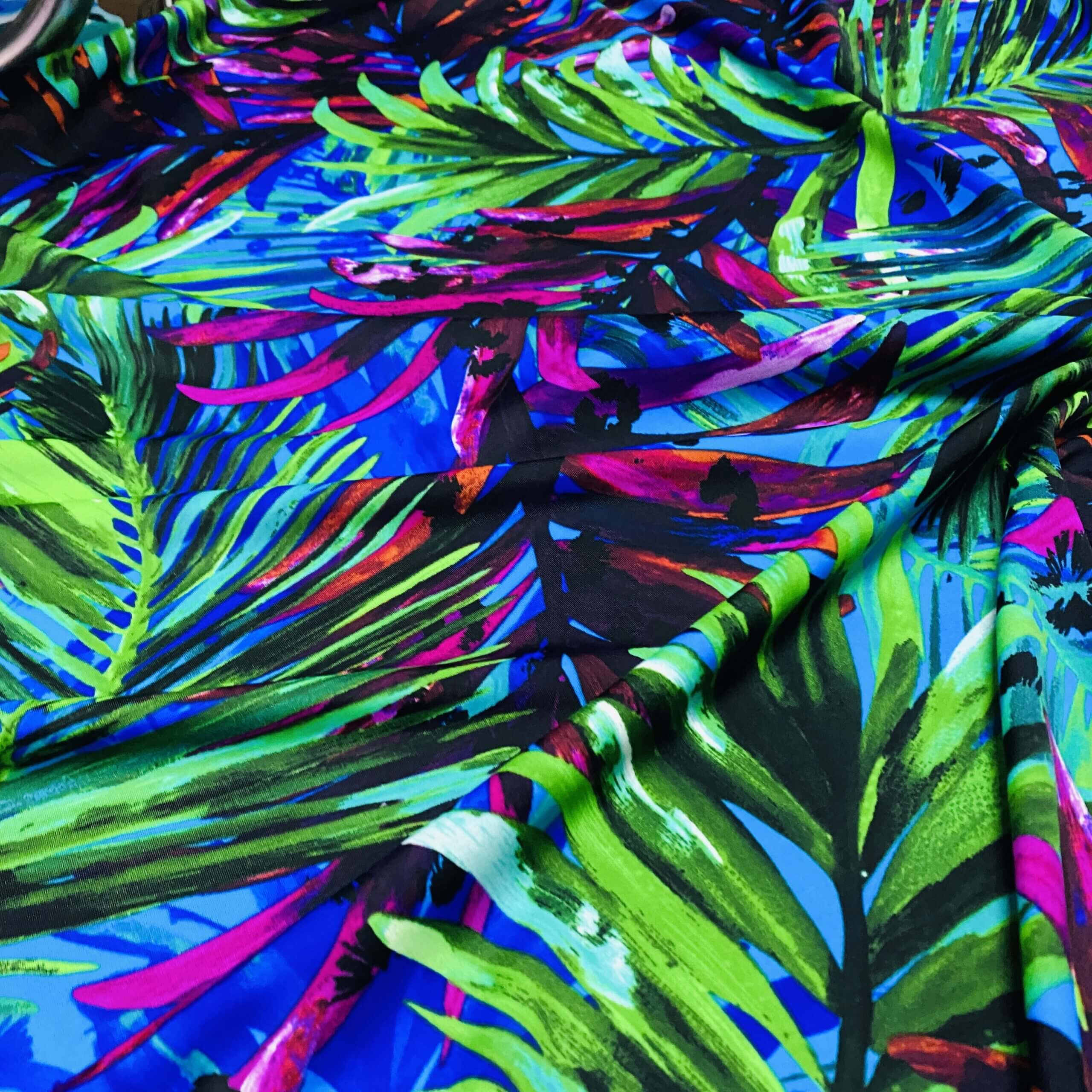 32 Length Hawaiian Tropical Floral Colorfull Print Nylon Lycra Spandex  Fabric 4 Way Stretch for swimwear dancewear dress gymwear (243-3)
