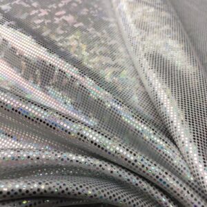 Silver Hologram Broken Glass Metallic Foil Nylon Lycra Spandex Fabric 4 Way  Stretch for swimwear dancewear sportwear dress (242-9) Spandex Fabric