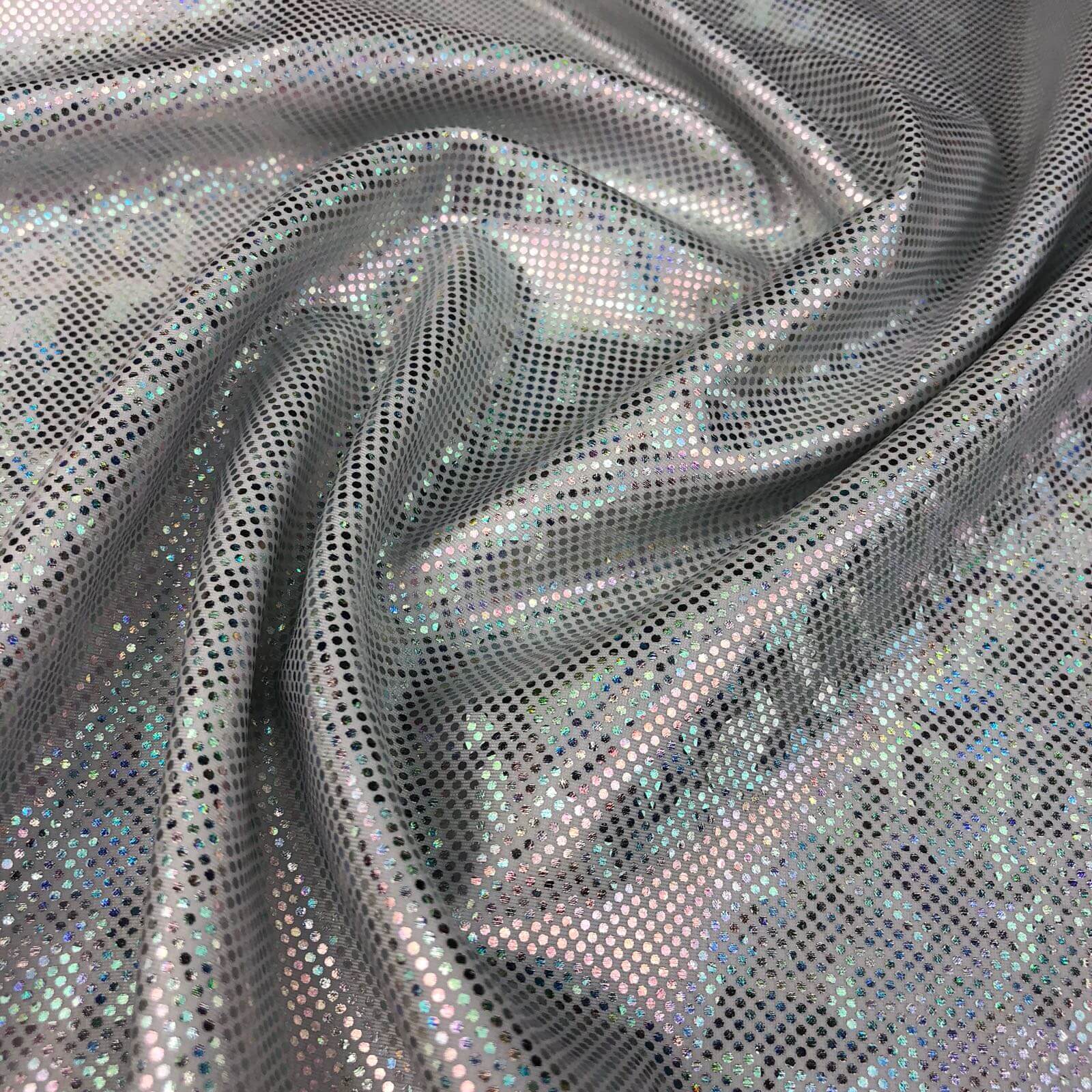 Silver Hologram Broken Glass Metallic Foil Nylon Lycra Spandex Fabric 4 Way  Stretch for swimwear dancewear sportwear dress (242-9) Spandex Fabric