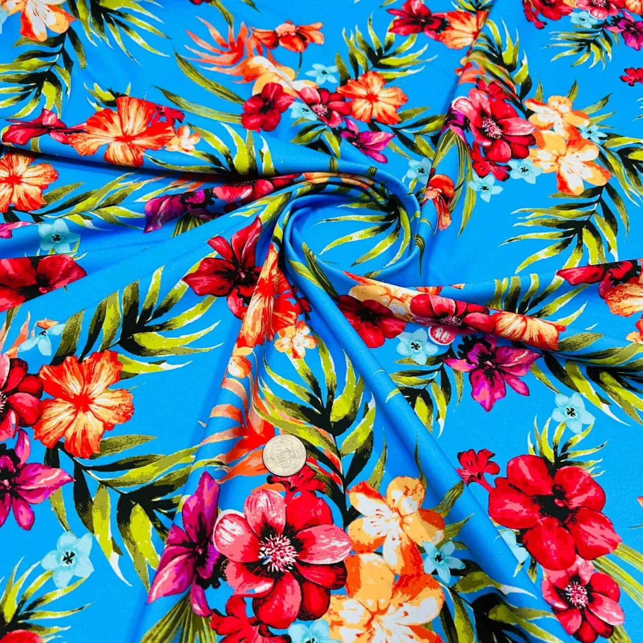 Hawaiian Tropical Flowers Print Nylon Lycra Spandex fabric four way Stretch  by Yard for swimwear dancewear dress gymwear (243-8)