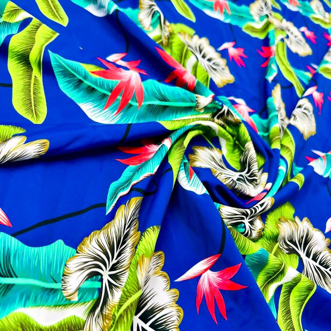 Leaves background Royal Blue Print Nylon Lycra Spandex Fabric