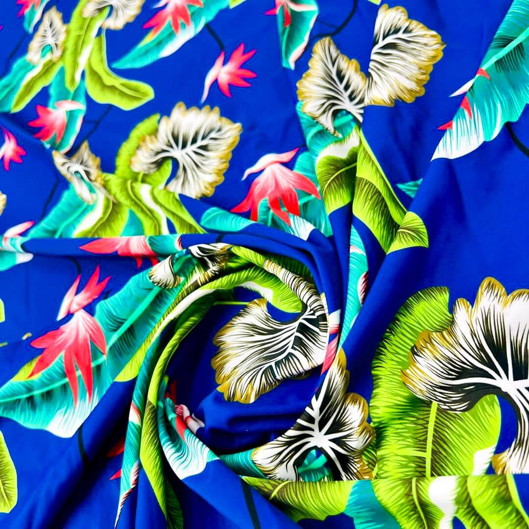 Leaves background Royal Blue Print Nylon Lycra Spandex Fabric
